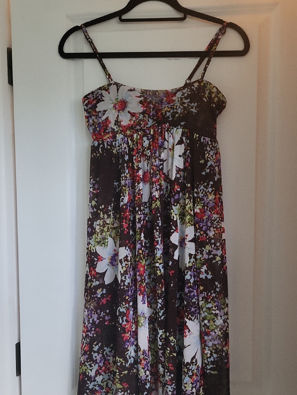 Tristan Black Floral Spaghetti-Strap Mini Dress with White and Multicolor Blooms
